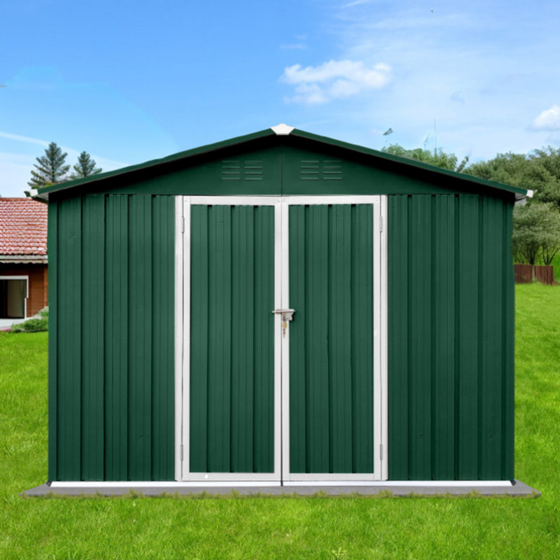 9 ft. W x 10 ft. D Metal Storage Shed, Green/White