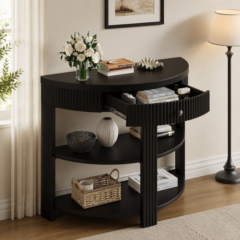 Console avec tiroir et tablettes, Black, Black, Black