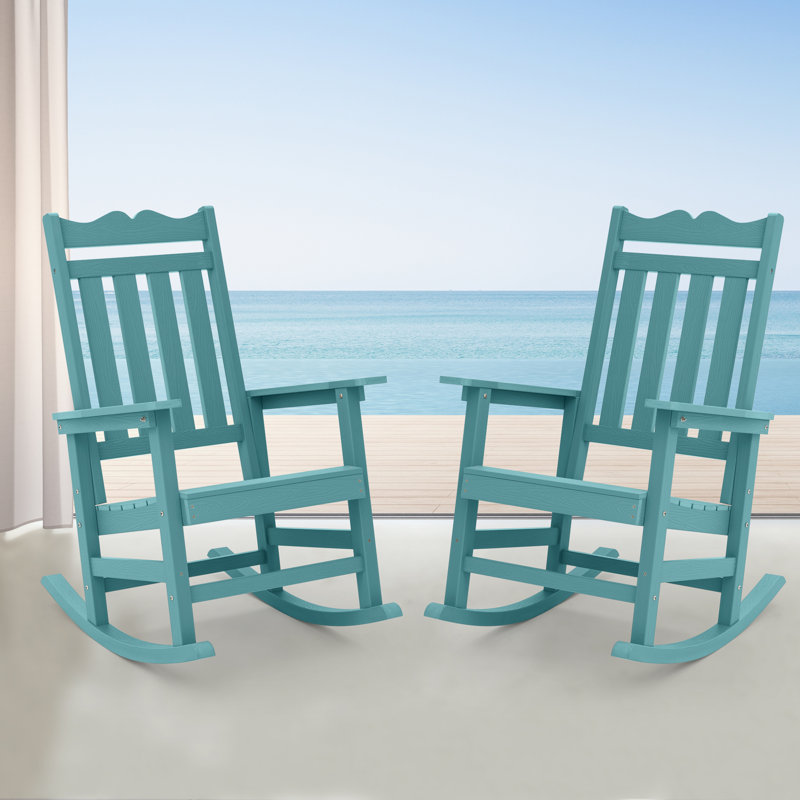 Chaise Adirondack à bascule en plastique Julieanne, Bleu clair