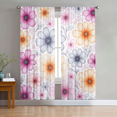 2Pcs Spring Floral Curtains, Vintage Patterned Modern Farmhouse French Country Light Filtering for Living Room Bedroom Kitchen Rod Pocket Window Drapes, Decor Home Bathroom and Accessories Wa