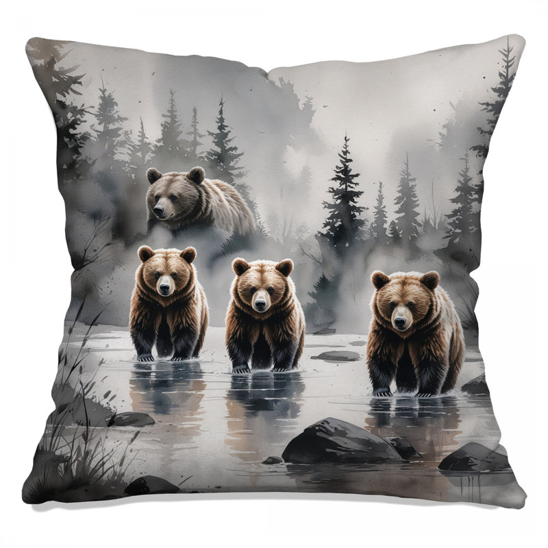 Coussins Bears In Forest River, 26 x 26 pouces