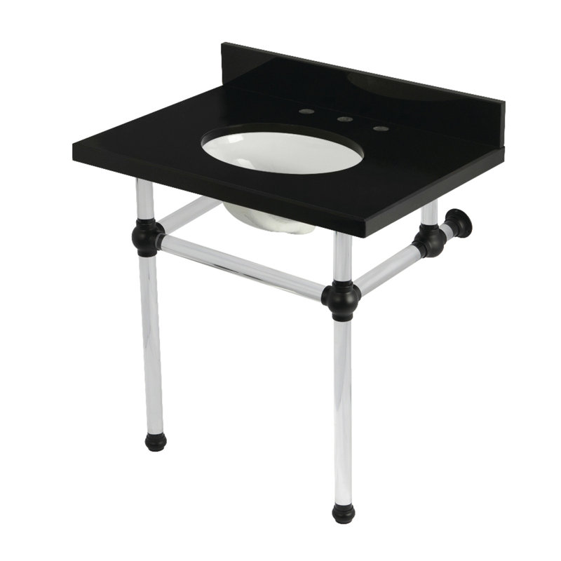Kingston Brass Templeton 30-Inch Black Granite Console Sink with Acrylic Legs (8-Inch, 3-Hole), Matte Black