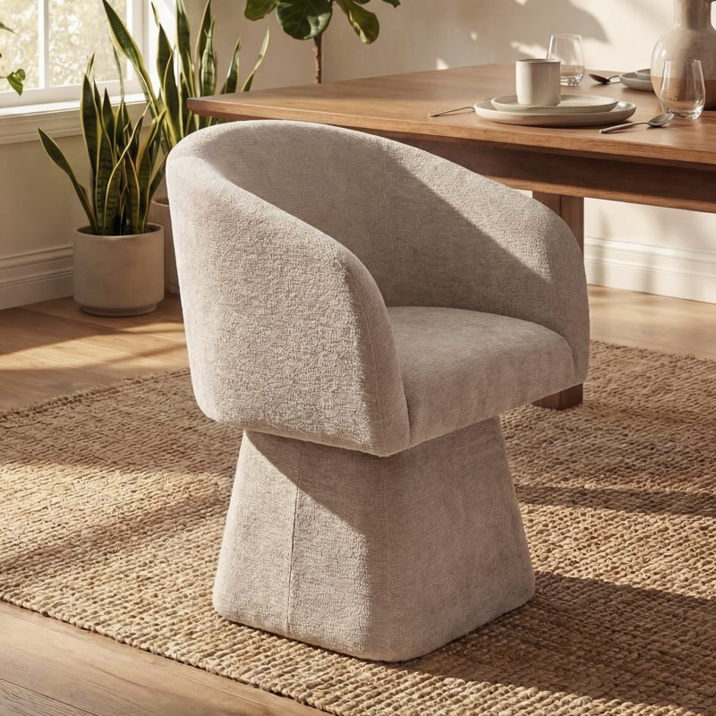 Fauteuil d'appoint pivotant, tissu chenille doux, assise à coussin profond, Kaki
