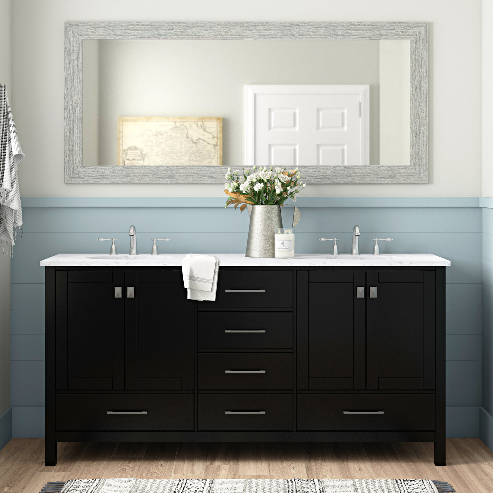 Irene 72'' Double Bathroom Vanity, Black, Calacatta Quartz