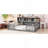 Full Floor Bed With Side Bookcase,Shelves,Guardrails,Grey-1057717132