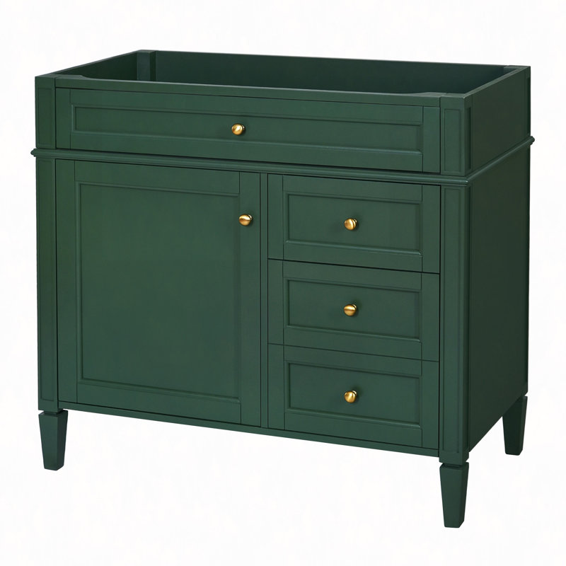 Meuble-lavabo de 36 po sans lavabo supérieur, armoire de rangement de salle de bain avec 2 tiroirs et un tiroir basculant, structure en bois massif