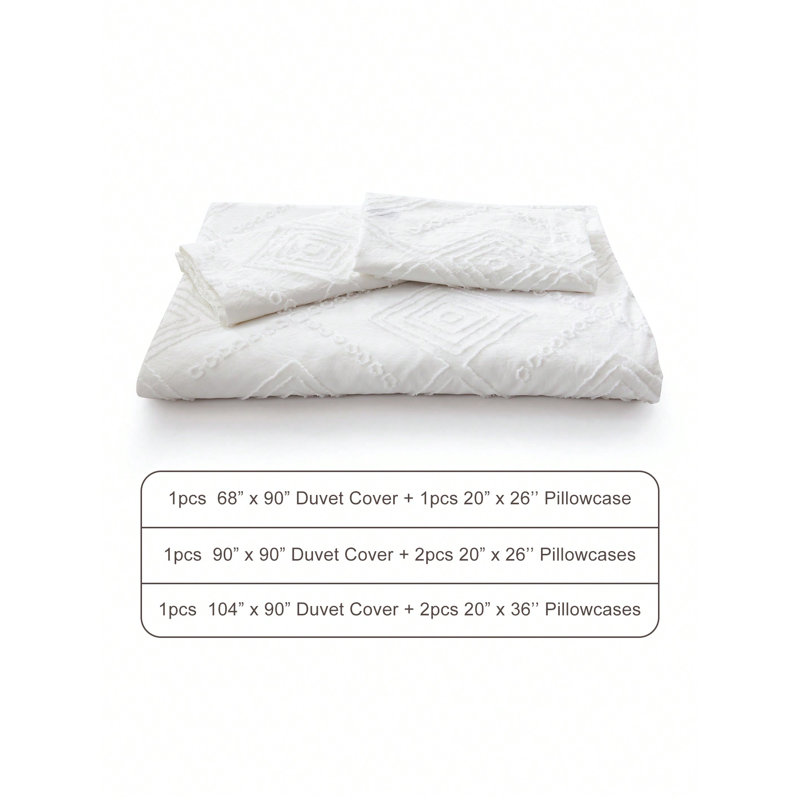 Ensemble de housse de couette Boho EMME, Housse de couette simple + 1 taie décorative stan, Blanc géométrique