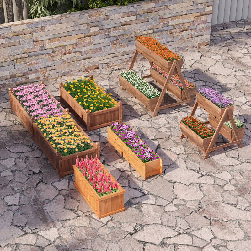 Support à plante surélevé vertical en bois avec 3 pots de fleurs Arlmont & Co., 35" H x 44" W x 36" D