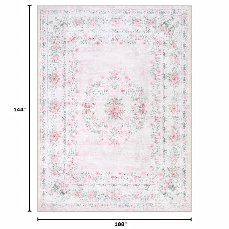 Tapis rose lavable à la machine Kaldi, Rectangle 9' x 12'