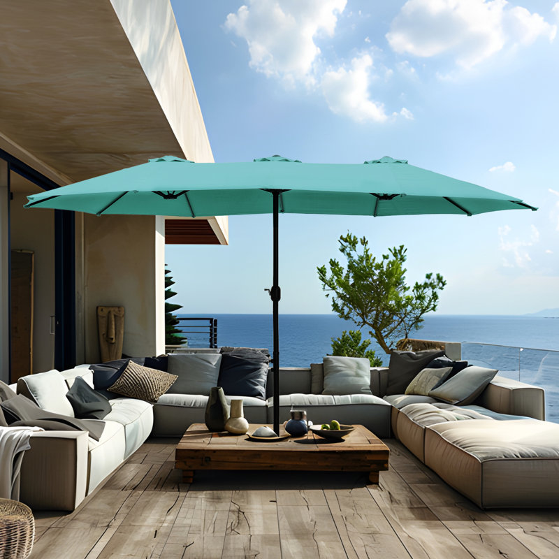 Ayram 457.2cm X 274.3cm Rectangular Market Parasol, Turquoise