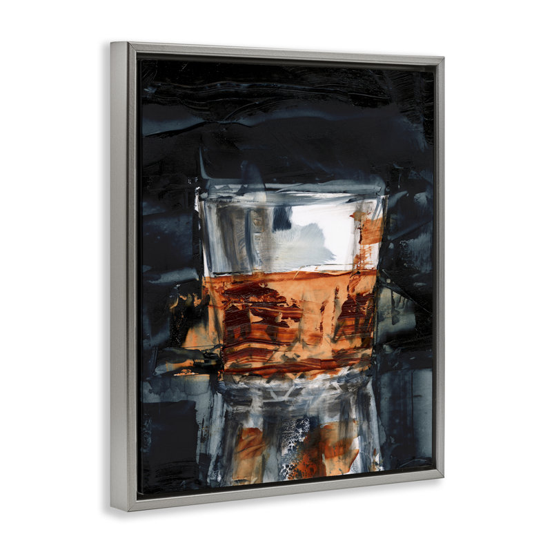  «Whiskey Glass Reflection» par Ethan Harper, Cadre flottant gris lustré, H 31 po x l 25 po