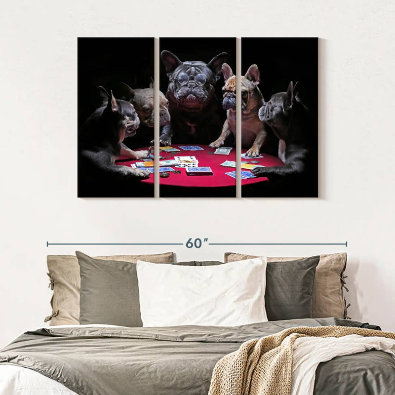 Dogs Play Poker 3 pièces, H 32 po x l 50 po x P 1,25 po