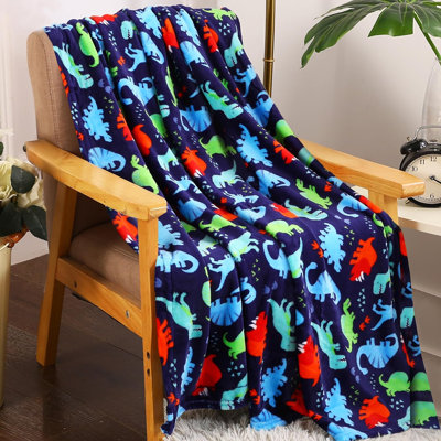 Elegant Comfort Lightweight Printed Throw Blanket- All Season, Ultra Soft, Cozy And Plush- Decorative Throw Blankets, Perfect For Lounging, 50 X 60 Inches, Navy Dino, Throw Blanket