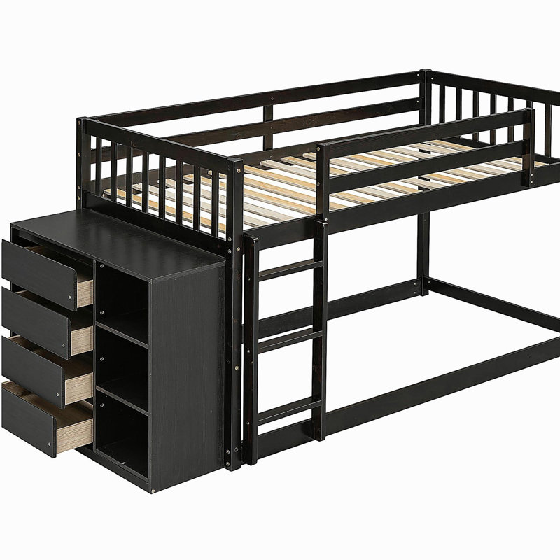 Lit double superposé avec 4 tiroirs et 3 tablettes - Espresso, Espresso