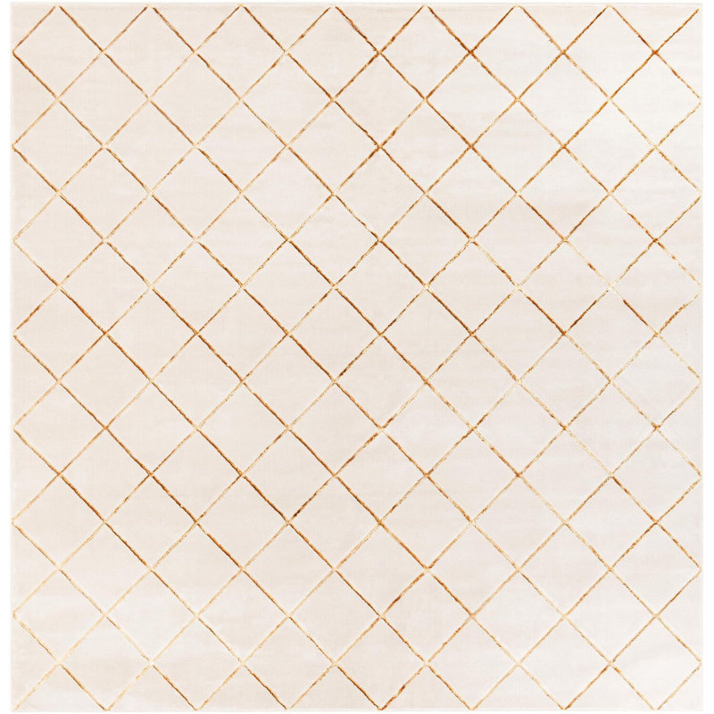 Contemporary Etowah Area Rug White and Gold Color, Square 10'