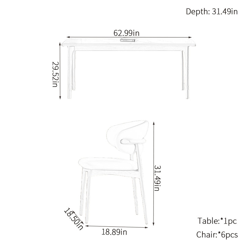 Ensembles de table de salle à manger simples et modernes, H 29,52 po x L 62,99 po x l 31,49 po