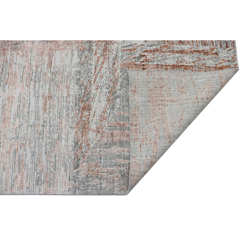 Tapis tissé à la main en cuivre / gris / ivoire, Rectangle de 10 pi x 14 pi