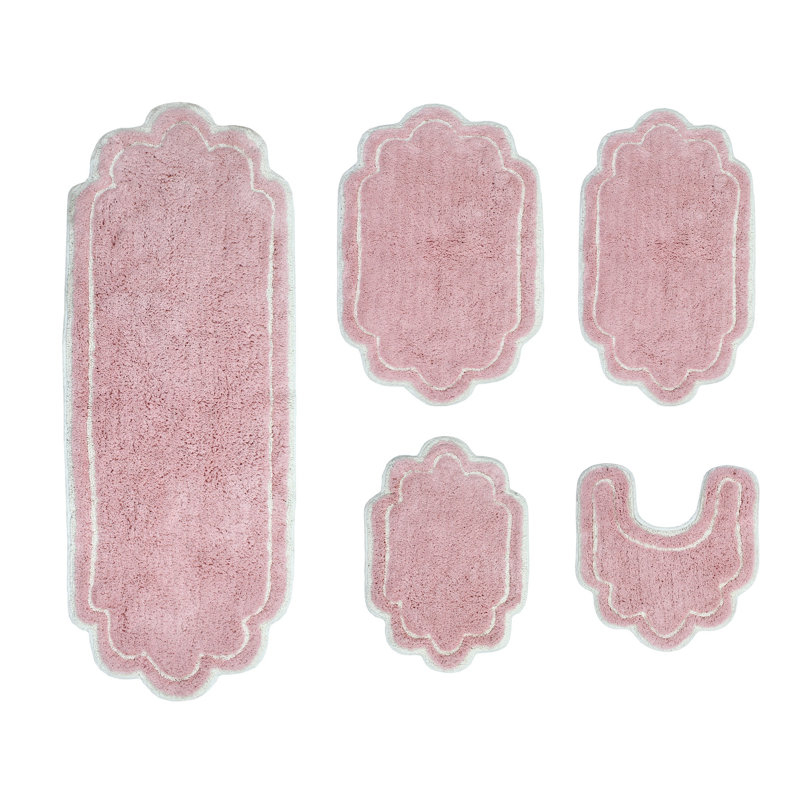 Allure 100 % Cotton Bath Rug - Machine Washable, Quick Dry, Absorbent - 5 Piece Set, Pink