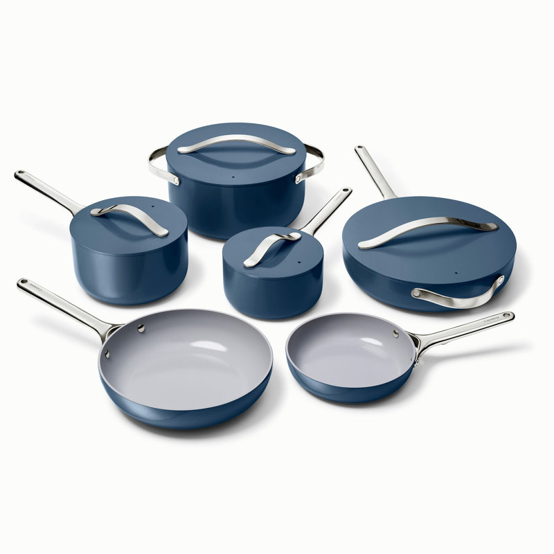 16 - Piece Non-Stick Aluminum and Stainless Steel Cookware Set, Navy
