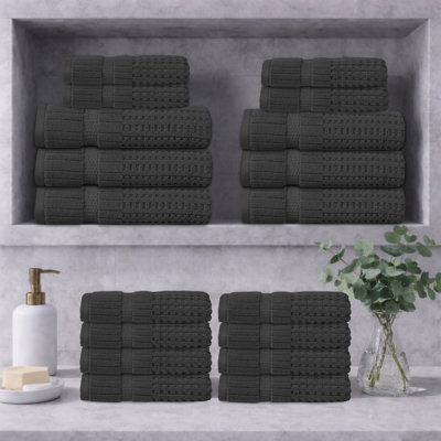 Ensemble de serviettes 18 pièces Willow - 100% coton peigné, qualité supérieure 630 g / m², gris foncé, ultra doux et très absorbant (ensemble de 6 serviettes de bain, 12 serviettes de toilette)