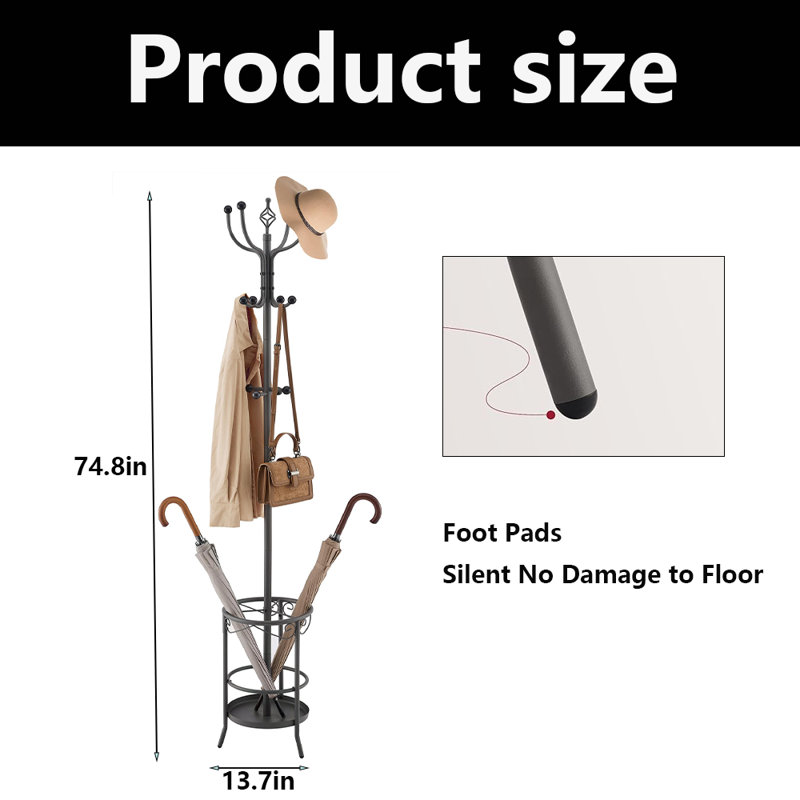 Coat Rack Freestanding,Coat Rack Stand With Umbrella Holder, Gray