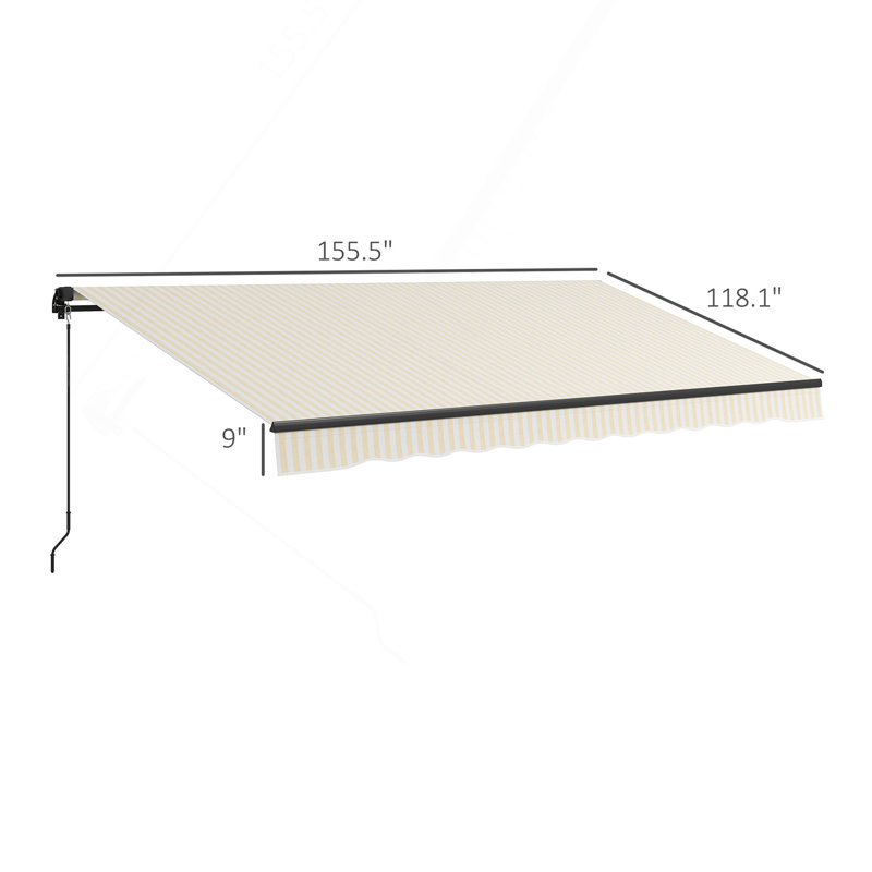 Auvent rétractable de 13 pi x 10 pi, abri de patio pour auvent avec poignée à manivelle, tissu résistant aux rayons UV de 280 g / m² et structure en aluminium