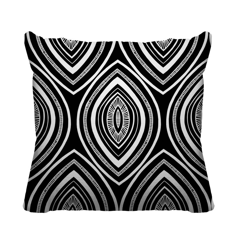 Coussin décoratif intérieur / extérieur Gateson Tribal, 19 po x 19 po, Noir, Carré
