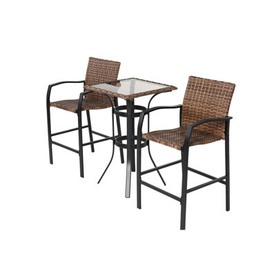 Tabourets de bar extérieurs bruns - Chaises de 3 pièces avec table pour le jardin, la piscine, le balcon, la terrasse et 3 chaises faciles à assembler pour la cour