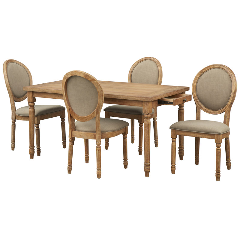 Hungerford Four Leg Dining Set, 5 Pieces: Table, 4 Chairs, Driftwood/Taupe/Driftwood