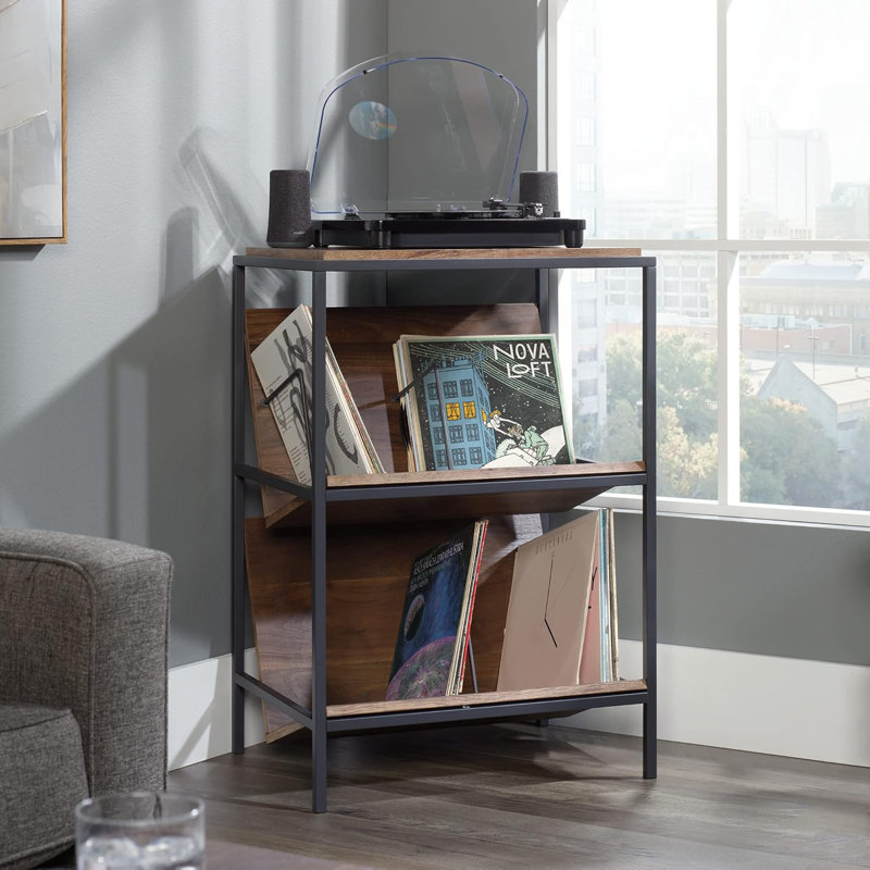 Sauder Nova Loft Accent Storage Cabinet With Tilted Shelves, Durable Metal Frame, And Versatile Home Placement