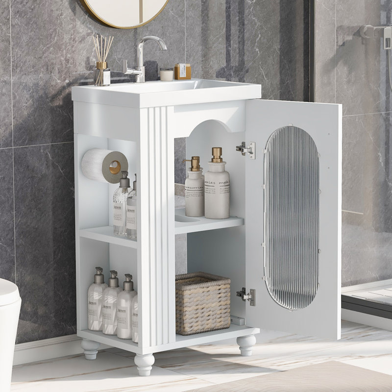 Meuble-lavabo simple 20 po avec comptoir en céramique, Blanc