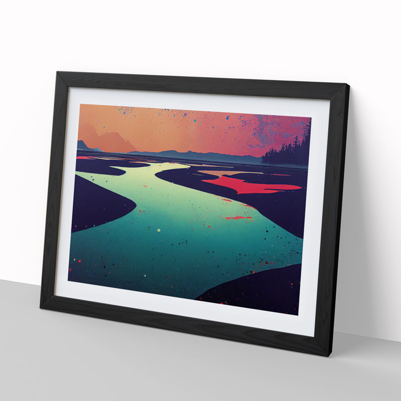 Colourful River - Single Picture Frame Painting, Black Framed, 34cm H x 46cm W x 2cm D