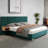 Upholstered Size Bed Frame Of Velvet Tufted Headboard With Floating Nightstand LED/USB Built-In,-1781128975