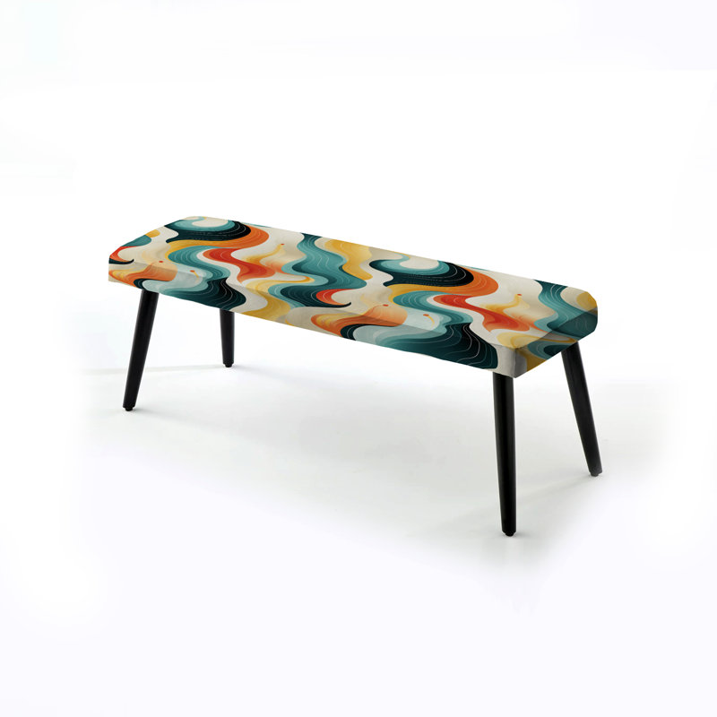 Retro Waves Lines - Banc rembourré noir Mid-Century