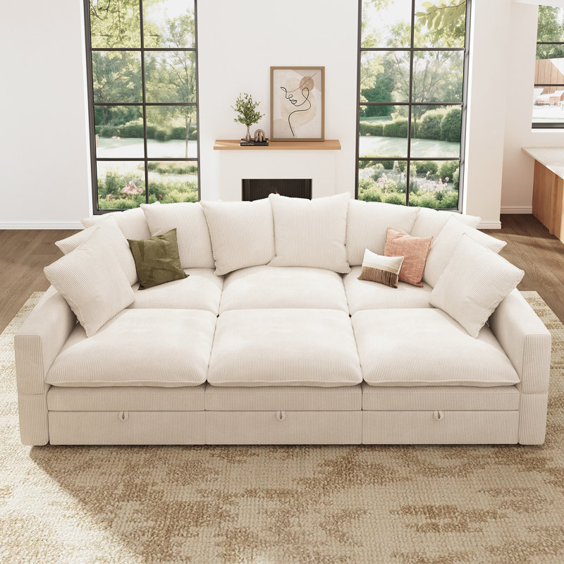 Canapé modulaire rembourré avec rangement Cloud, Velours côtelé beige