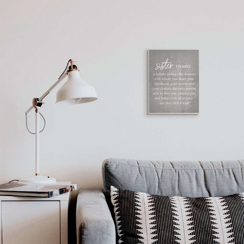 Motif gris de phrases inspirées de la famille Sister, Plaque murale, H 15 po x l 10 po