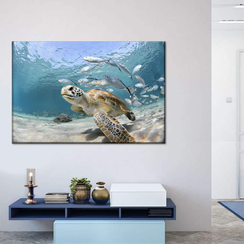Curacao, poisson et tortue sur toile, H 45 po x l 30 po x P 1,25 po