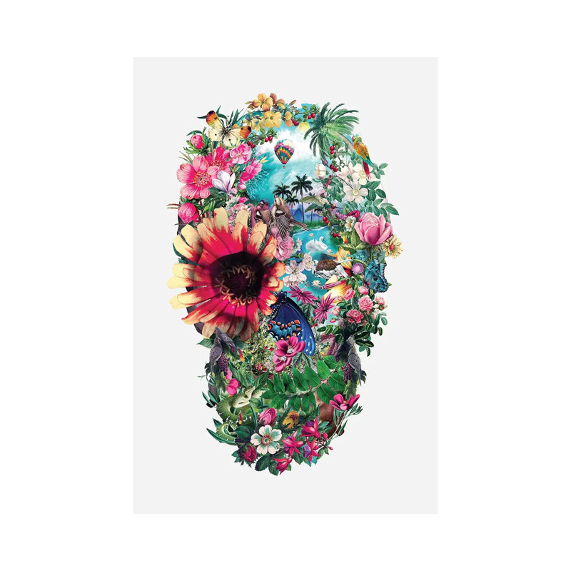 Summer Skull II by Riza Peker - Wrapped Canvas Painting, 30.48cm H x 20.32cm W x 1.905cm D