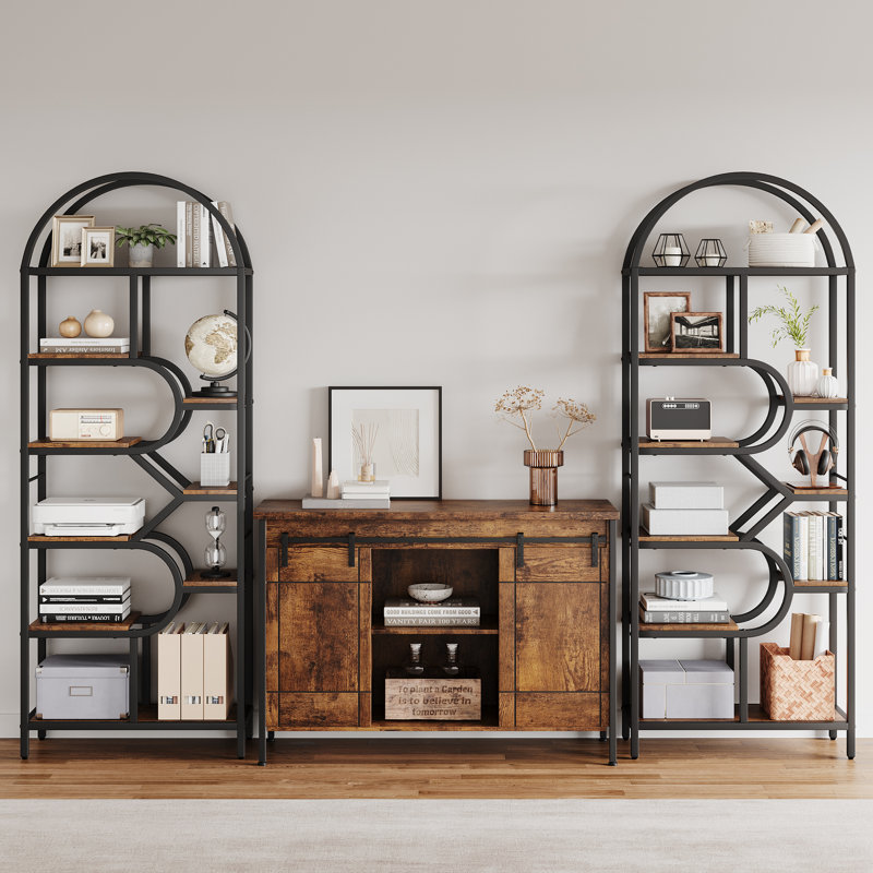 81.7'' H Bookshelf, 6-Tier Arched Bookcase, Geometric Open Storage Shelf, Brown/Black