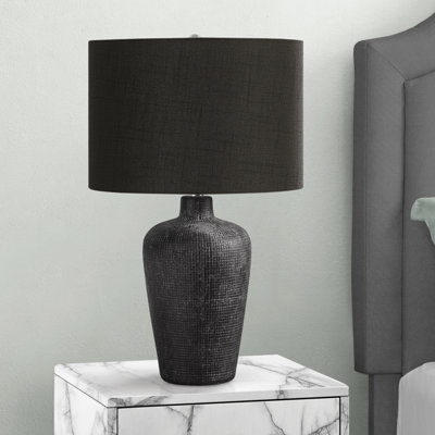 Table Lamp, 24"H, Black Ceramic, Black Shade, Designed In A Vase Shape