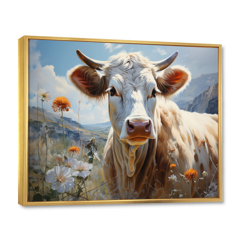 «Cow Pastoral Beauty», reproduction sur toile, H 34 po x l 44 po x P 1,5 po, Cadre flottant doré