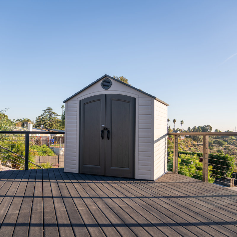 High-Density Polyethylene Outdoor Storage Shed with Steel-Reinforced Construction, 95.5" H x 95.5" W x 55.8" D