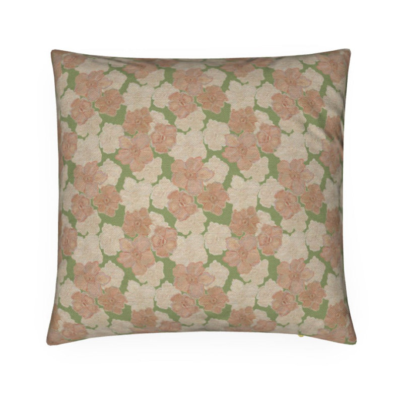 Trois Fleurs Square Pillow Cover & Insert, 22"H x 22"W, Olive et Peche Floral