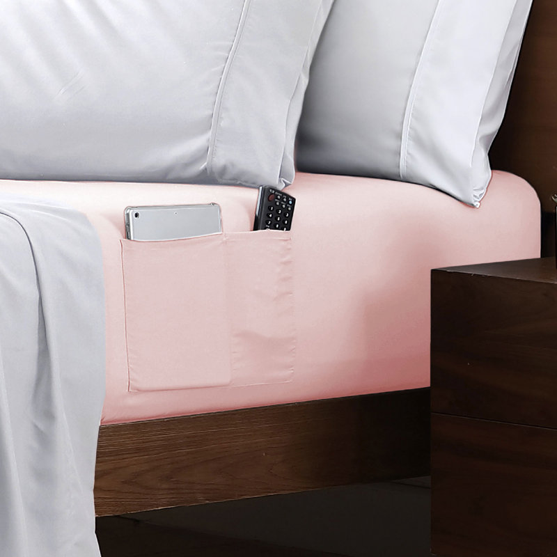 Swift Home Smart Pocket Fitted Sheet - Essential 1800 Series Microfiber - Fits Mattress up to 14" Thick - Convenient Storage, Peach Fuzz, Durable, Easy Care