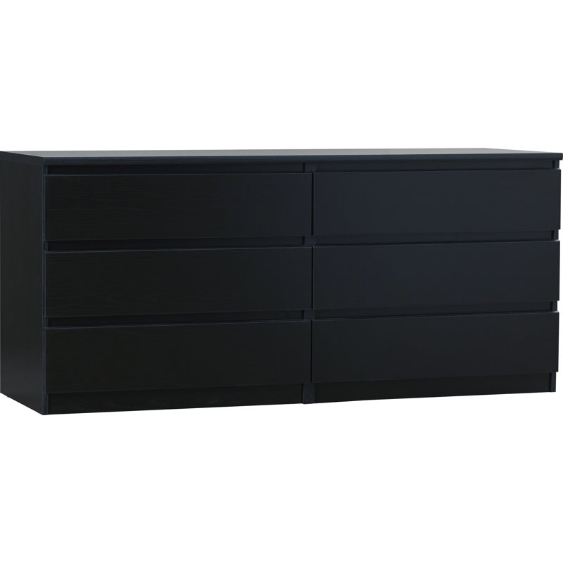 Commode double à 6 tiroirs l 60,5 po Jada, Grain de bois noir