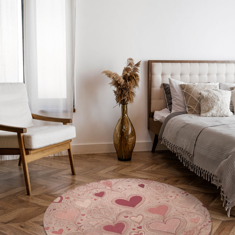Tapis tressé Rosy Heart Whispers, Rond 5 pi