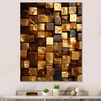 Or abstrait cubes II - art mural géométrique