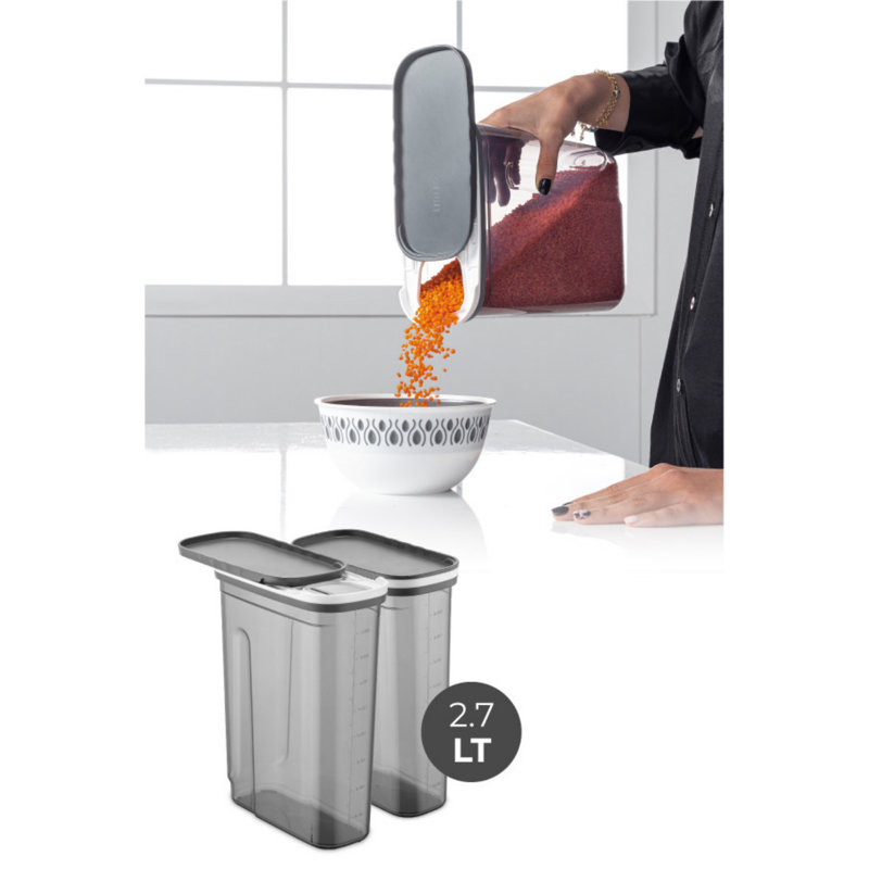 Ensemble de boîte de rangement durable, couleur anthracite, 3,5 x 7,5 x 7,1 pouces | 100% plastique sans BPA, capacité de 61,0 oz liq. Chacune | Va au lave-vaisselle, idéal pour organiser la maison et le bureau, peu encombrant