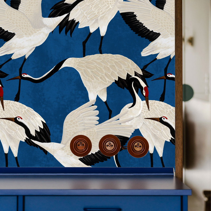 Japanese Crane Wallpaper Mauve Purple, Blue