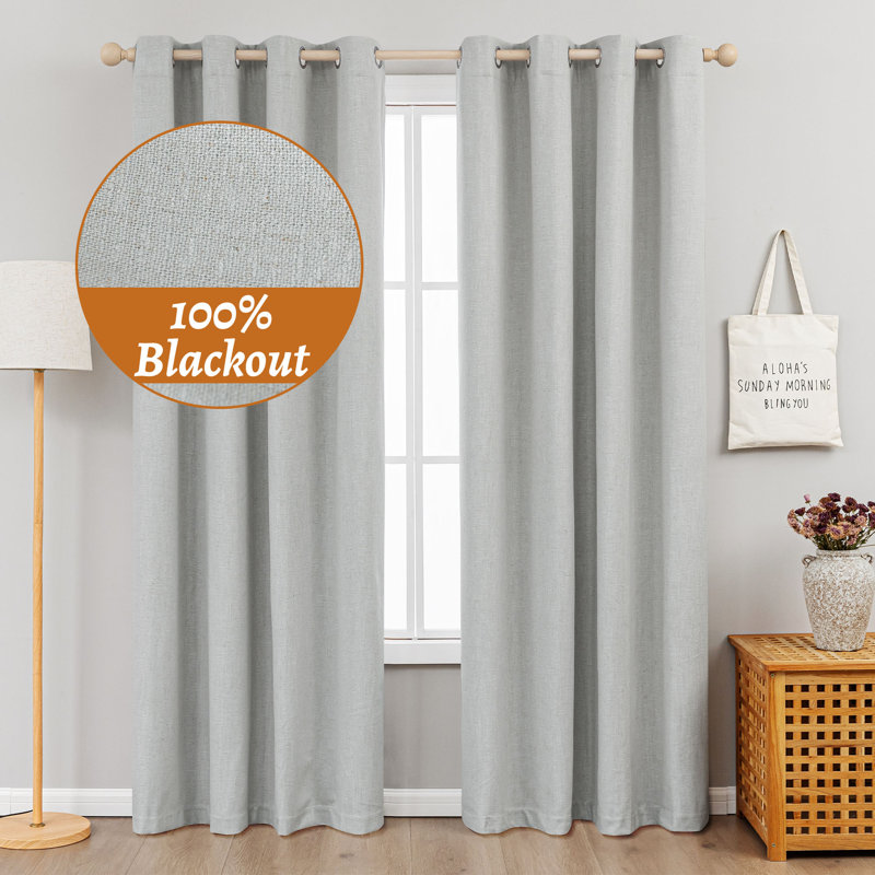Getrude Linen Blended Max Blackout Grommet Curtain Pair, Linen, 52" W x 108" L